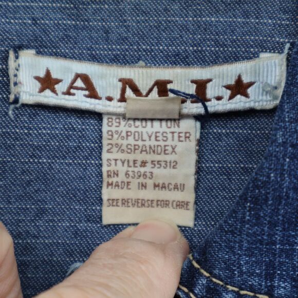 Vintage AMI Denim Jacket Women Size Medium Blue Trucker Cowgirl Western - Picture 7 of 9